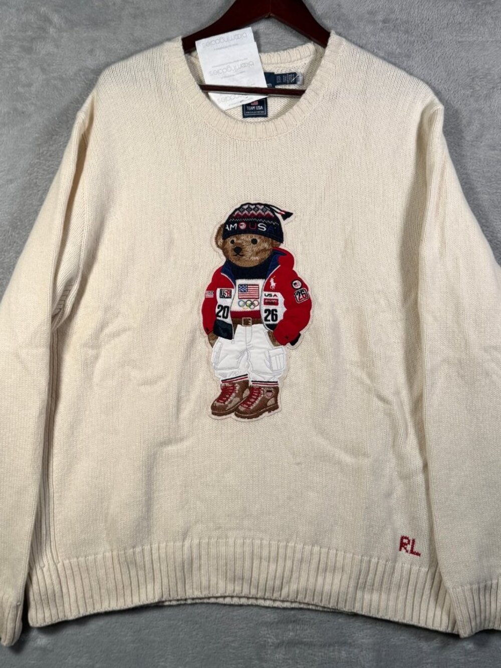 Polo Ralph Lauren Sweater Mens 2XL Ivory Team USA Olympic Bear Wool Knit $498